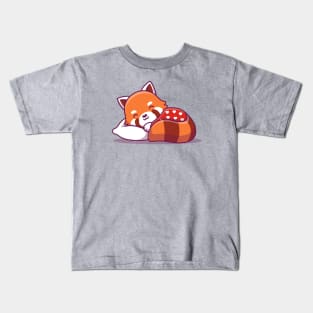 Cute Red Panda Sleeping With Pillow Kids T-Shirt